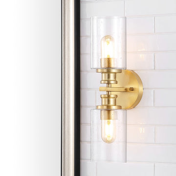 Jules Edison 16.5" Cylinder Iron/Seeded Glass Farmhouse Contemporary LED Wall Sconce
